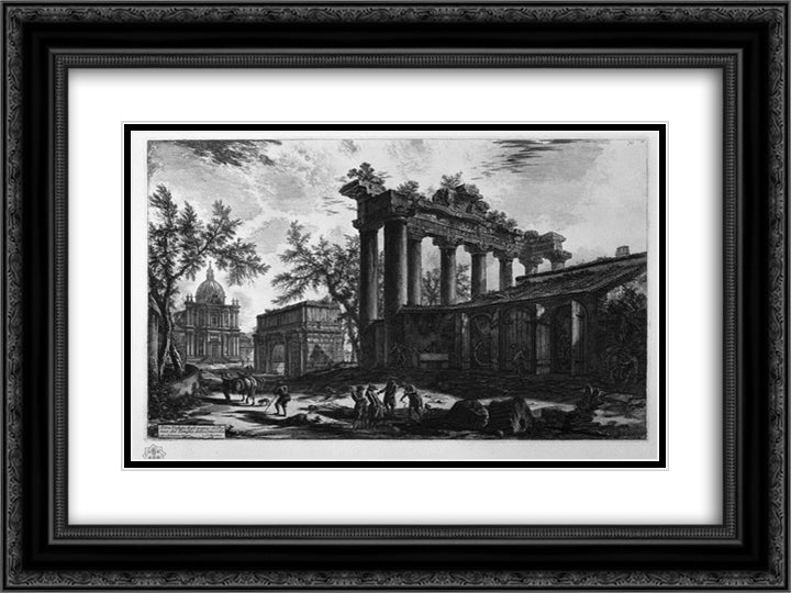 Another view of the ruins of the pronaos of the Temple of Concord 24x18 Black Ornate Wood Framed Art Print Poster with Double Matting by Piranesi, Giovanni Battista