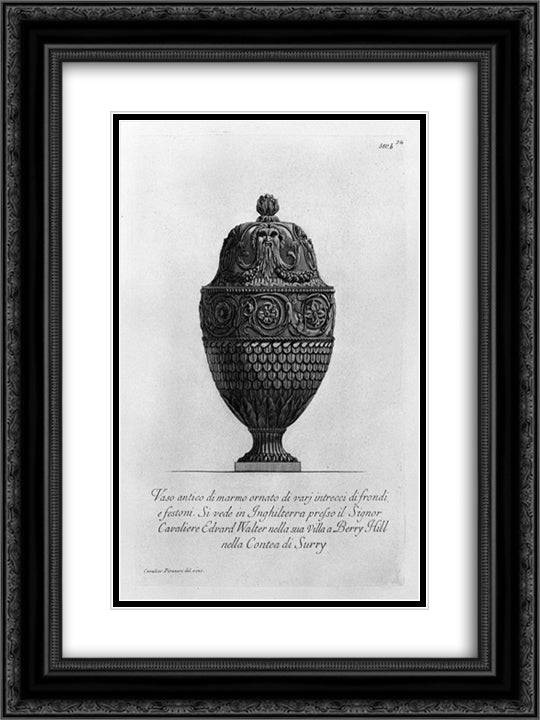 Antique vase of marble decorated with festoons and various plots of funds 18x24 Black Ornate Wood Framed Art Print Poster with Double Matting by Piranesi, Giovanni Battista