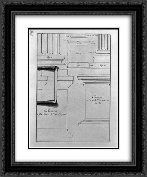 Bases and pedestals (a simple outline) (Arch of Augustus at Rimini, Fortuna Virile) 20x24 Black Ornate Wood Framed Art Print Poster with Double Matting by Piranesi, Giovanni Battista