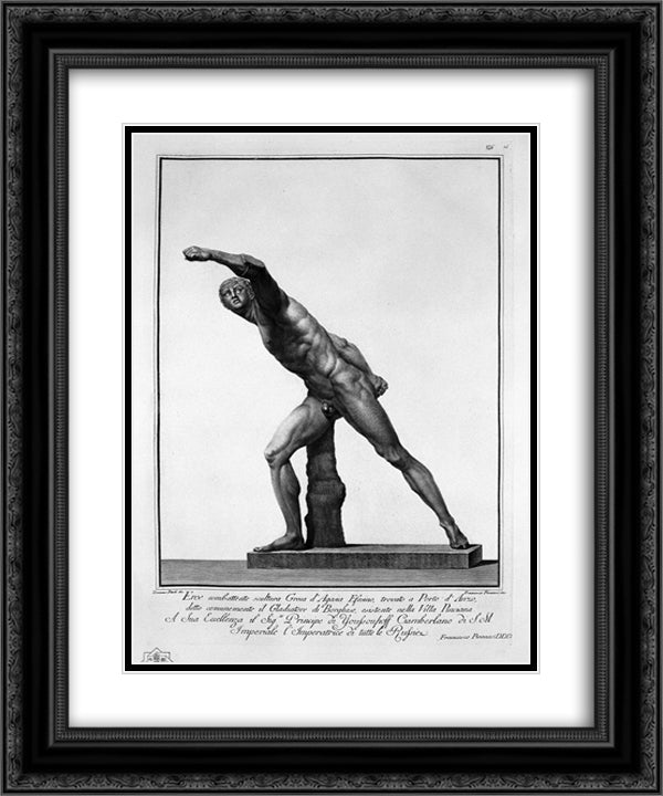 Borghese fighter 20x24 Black Ornate Wood Framed Art Print Poster with Double Matting by Piranesi, Giovanni Battista