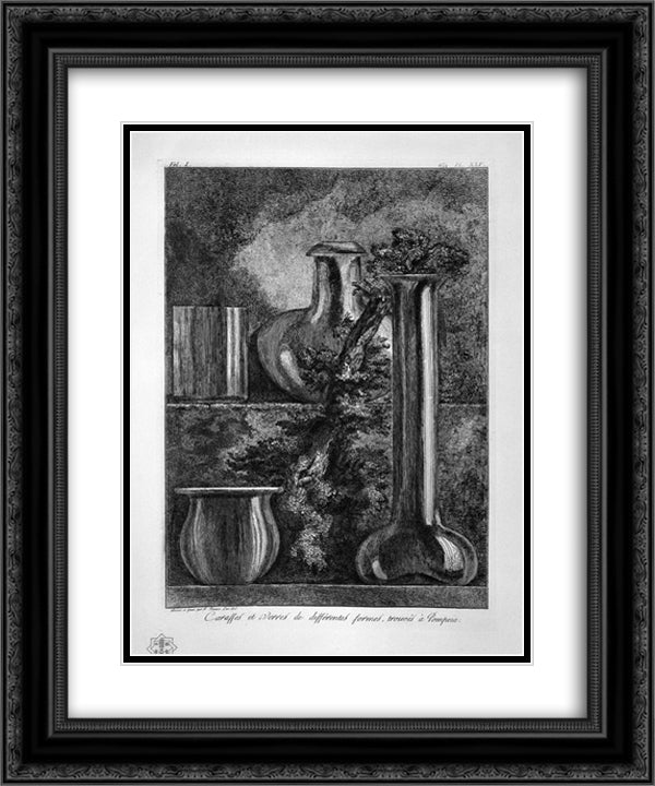 Bottles and glasses, found at Pompeii 20x24 Black Ornate Wood Framed Art Print Poster with Double Matting by Piranesi, Giovanni Battista