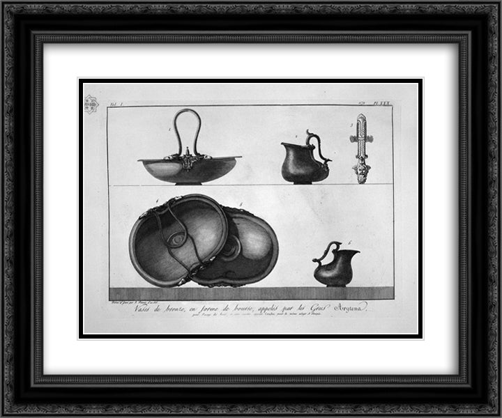 Bronze vases shaped bag (Arytena), found in Pompeii 24x20 Black Ornate Wood Framed Art Print Poster with Double Matting by Piranesi, Giovanni Battista