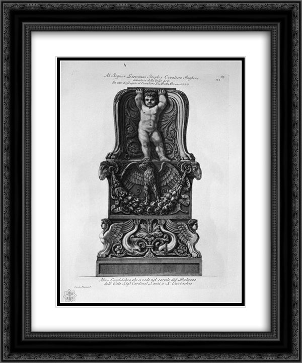 Candlestick in the courtyard of the Palazzo Lante in St. Eustachius 20x24 Black Ornate Wood Framed Art Print Poster with Double Matting by Piranesi, Giovanni Battista