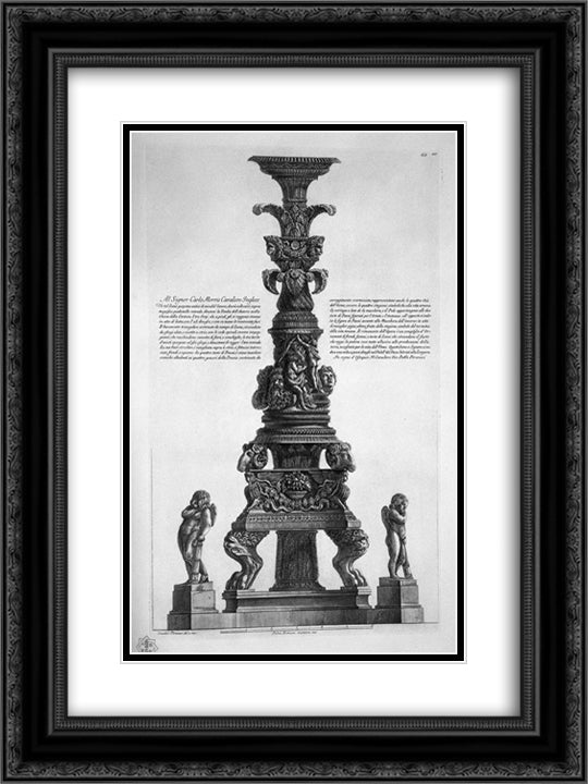 Candlestick reconstructed from fragments already in the ancient Palazzo Salviati Lungara 18x24 Black Ornate Wood Framed Art Print Poster with Double Matting by Piranesi, Giovanni Battista