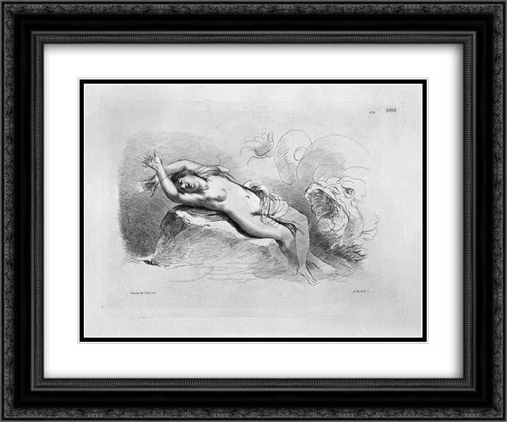 Cleopatra to death with the asp by Guercino 24x20 Black Ornate Wood Framed Art Print Poster with Double Matting by Piranesi, Giovanni Battista