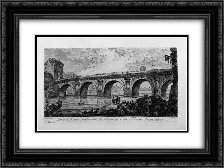 Coliseum and Flavian`s Amphitheatre in Rome 24x18 Black Ornate Wood Framed Art Print Poster with Double Matting by Piranesi, Giovanni Battista