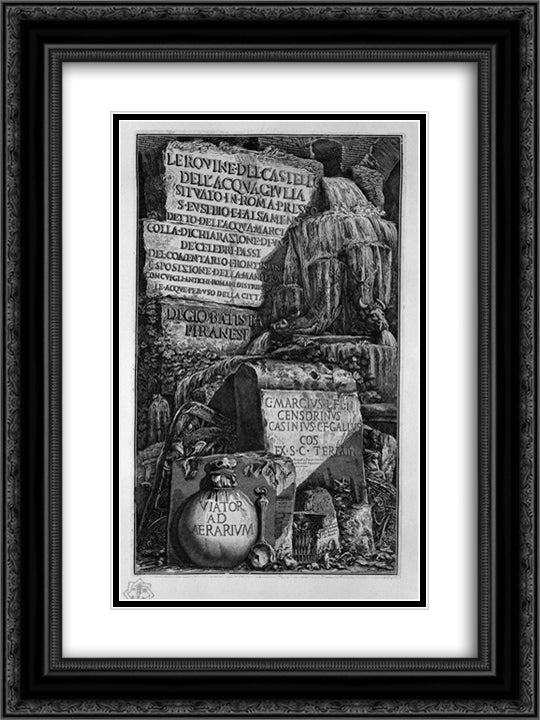 Cover Page. An exhibition of water falls from slabs of marble, and ornaments. 18x24 Black Ornate Wood Framed Art Print Poster with Double Matting by Piranesi, Giovanni Battista