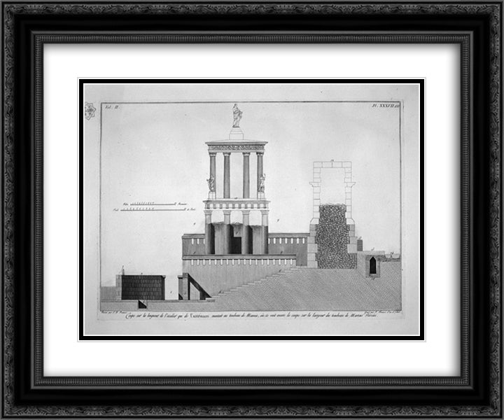 Cross section of the tomb of Mamia 24x20 Black Ornate Wood Framed Art Print Poster with Double Matting by Piranesi, Giovanni Battista
