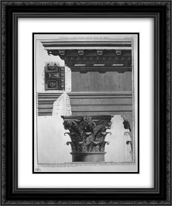 Demonstration in large parts of the Portico of the Pantheon 20x24 Black Ornate Wood Framed Art Print Poster with Double Matting by Piranesi, Giovanni Battista