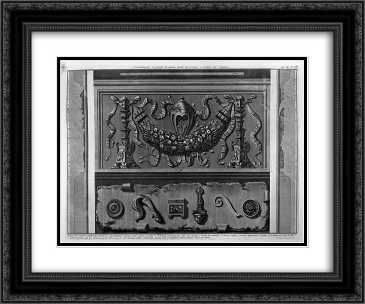 Demonstration in large parts of the pronaos of the Pantheon and Portico 24x20 Black Ornate Wood Framed Art Print Poster with Double Matting by Piranesi, Giovanni Battista