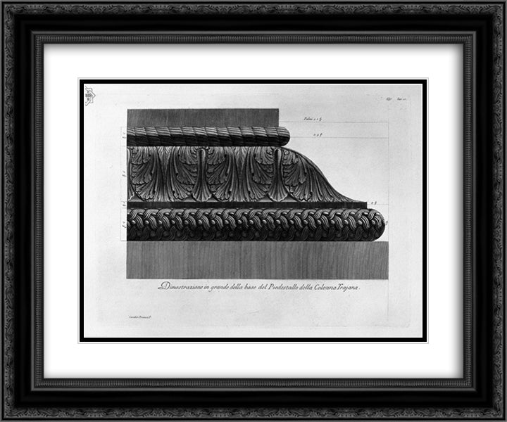 Demonstration of a large pedestal base of the Trajan`s Column 24x20 Black Ornate Wood Framed Art Print Poster with Double Matting by Piranesi, Giovanni Battista