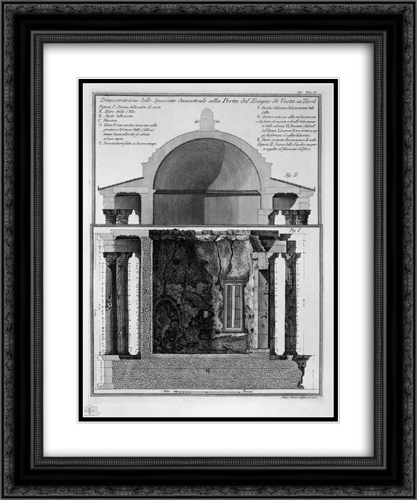 Demonstration of cross-section diameter of the Gate of the Temple of Vesta in Tivoli 20x24 Black Ornate Wood Framed Art Print Poster with Double Matting by Piranesi, Giovanni Battista