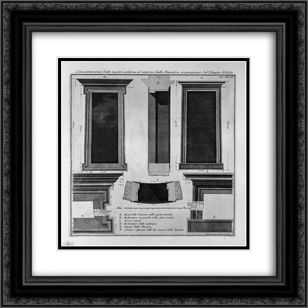 Demonstration of the exterior and interior of the window shows the bell of the Temple of Vesta 20x20 Black Ornate Wood Framed Art Print Poster with Double Matting by Piranesi, Giovanni Battista