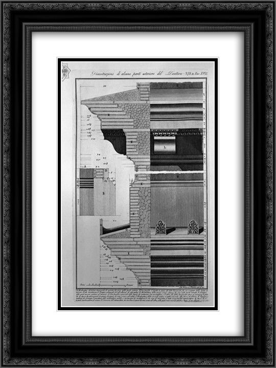 Demonstrations of some outer parts of the Pantheon 18x24 Black Ornate Wood Framed Art Print Poster with Double Matting by Piranesi, Giovanni Battista