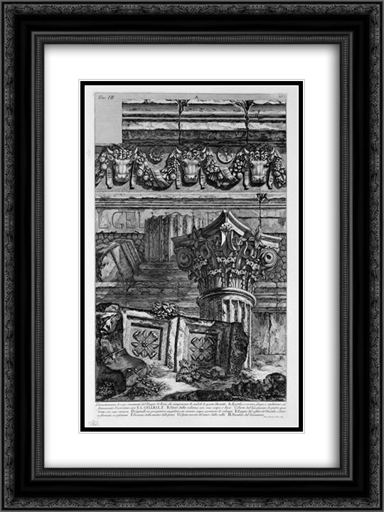 Dimostazione various ornaments of the Temple of Vesta 18x24 Black Ornate Wood Framed Art Print Poster with Double Matting by Piranesi, Giovanni Battista