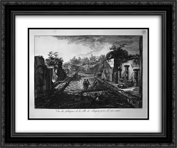 Entrance to the city of Pompeii with the existing factories outside the door 24x20 Black Ornate Wood Framed Art Print Poster with Double Matting by Piranesi, Giovanni Battista