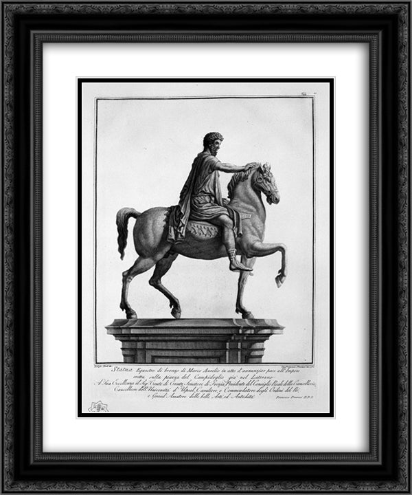 Equestrian statue of Marcus Aurelius 20x24 Black Ornate Wood Framed Art Print Poster with Double Matting by Piranesi, Giovanni Battista