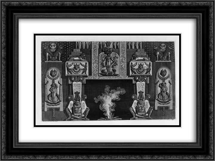 Fireplace Egyptian-style three seated figures on each side 24x18 Black Ornate Wood Framed Art Print Poster with Double Matting by Piranesi, Giovanni Battista