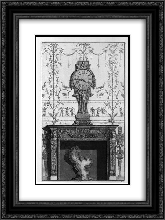 Fireplace In a garland frieze between two eagles above the plane of a clock 18x24 Black Ornate Wood Framed Art Print Poster with Double Matting by Piranesi, Giovanni Battista