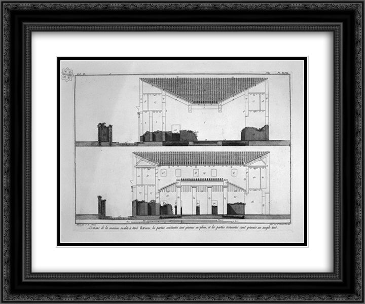 Floor Plan 24x20 Black Ornate Wood Framed Art Print Poster with Double Matting by Piranesi, Giovanni Battista