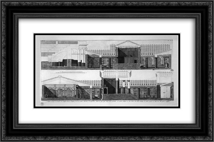 Floor plan of the great Temple of Isis, its atrium, its triclinium and other adjacent buildings 24x16 Black Ornate Wood Framed Art Print Poster with Double Matting by Piranesi, Giovanni Battista