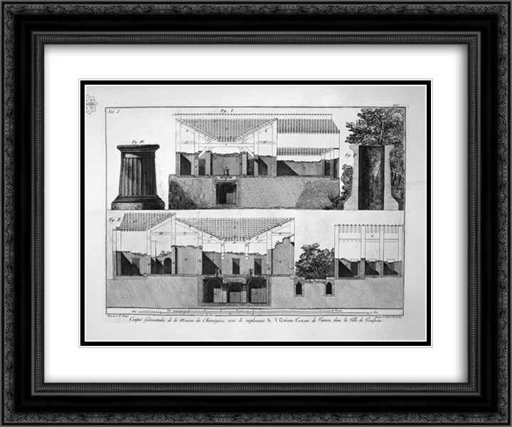 Floor Plan of the Surgeon at Pompeii 24x20 Black Ornate Wood Framed Art Print Poster with Double Matting by Piranesi, Giovanni Battista