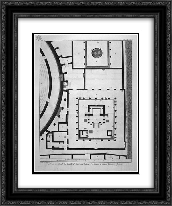 General plan embracing the Temple of Isis, two theaters, the District Soldiers, a large porch and a Gym 20x24 Black Ornate Wood Framed Art Print Poster with Double Matting by Piranesi, Giovanni Battista