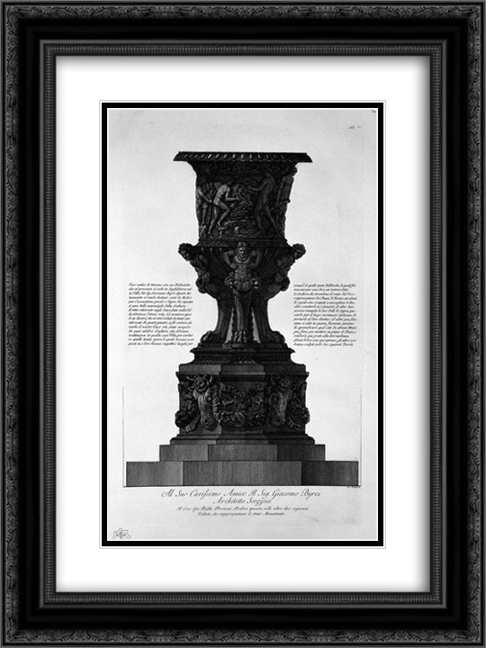 Great ancient vase with its marble pedestal found at Hadrian`s Villa in 1769 18x24 Black Ornate Wood Framed Art Print Poster with Double Matting by Piranesi, Giovanni Battista