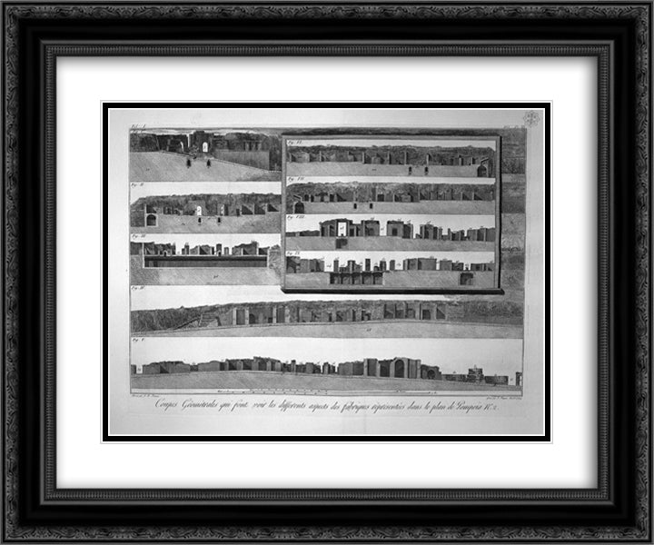 Great plant entrance of the city of Pompeii and surrounding buildings 24x20 Black Ornate Wood Framed Art Print Poster with Double Matting by Piranesi, Giovanni Battista