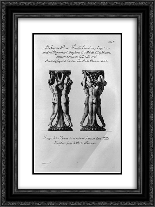 Group of three women in the palace of the Villa Borghese 18x24 Black Ornate Wood Framed Art Print Poster with Double Matting by Piranesi, Giovanni Battista