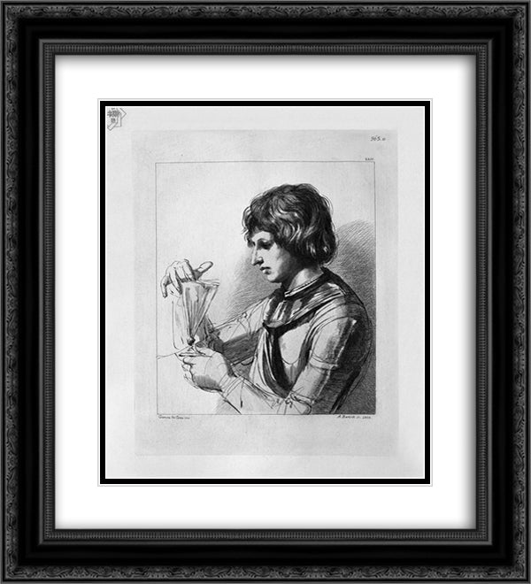 Half figure of a warrior with a chalice in his hands, by Guercino 20x22 Black Ornate Wood Framed Art Print Poster with Double Matting by Piranesi, Giovanni Battista