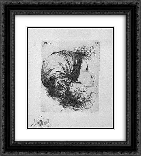 Head of a Woman 20x22 Black Ornate Wood Framed Art Print Poster with Double Matting by Piranesi, Giovanni Battista