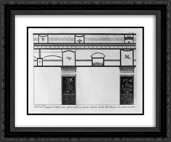 In the House of Pompeii, once downstairs half-barrel, ch`ha The impostatura for the two longer sides 24x20 Black Ornate Wood Framed Art Print Poster with Double Matting by Piranesi, Giovanni Battista