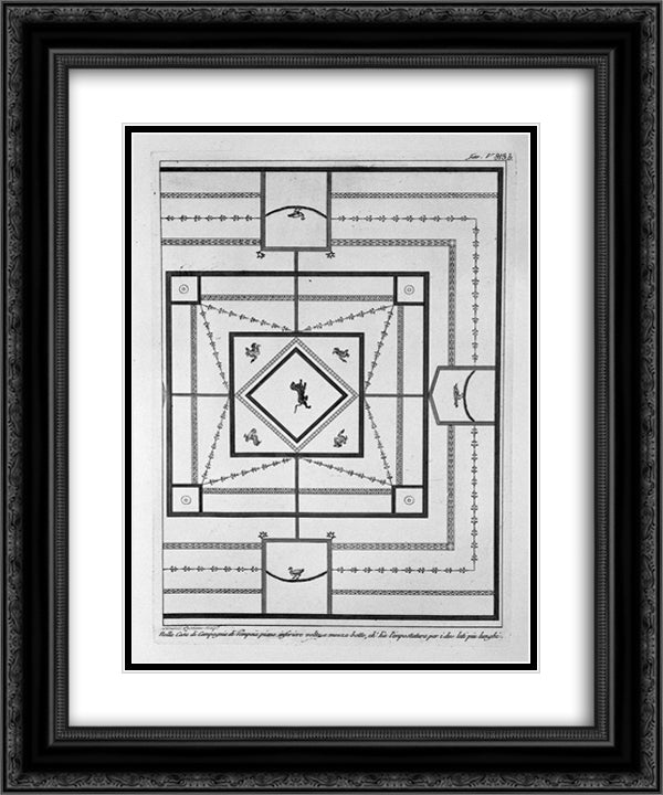 In the House of Pompeii, Upper floor wall short dell`Antistufa 20x24 Black Ornate Wood Framed Art Print Poster with Double Matting by Piranesi, Giovanni Battista