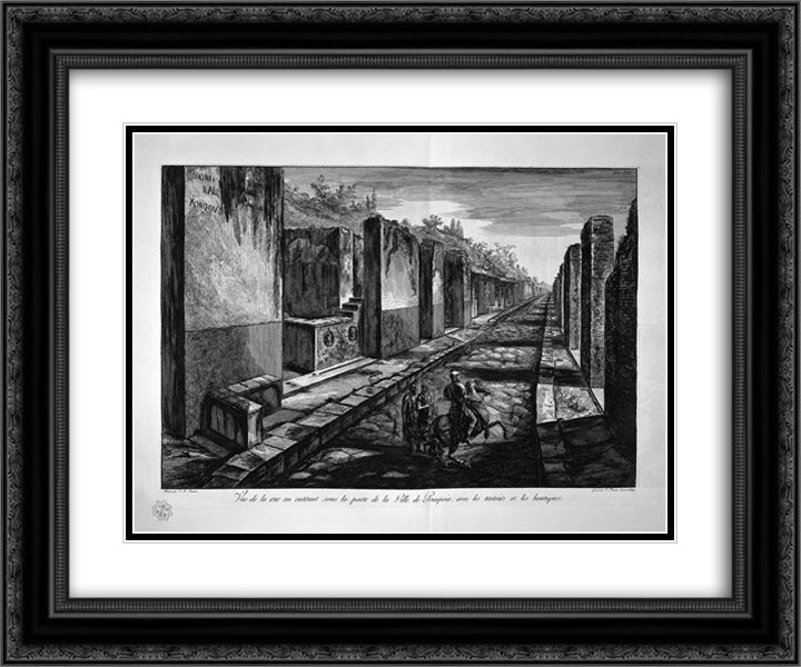 Inscriptions found in the buildings adjacent to the port city of Pompeii 24x20 Black Ornate Wood Framed Art Print Poster with Double Matting by Piranesi, Giovanni Battista