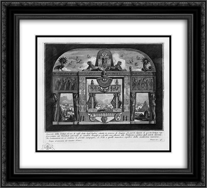 Insight into the coffee shop to use the English that is located at the Spanish Steps 22x20 Black Ornate Wood Framed Art Print Poster with Double Matting by Piranesi, Giovanni Battista