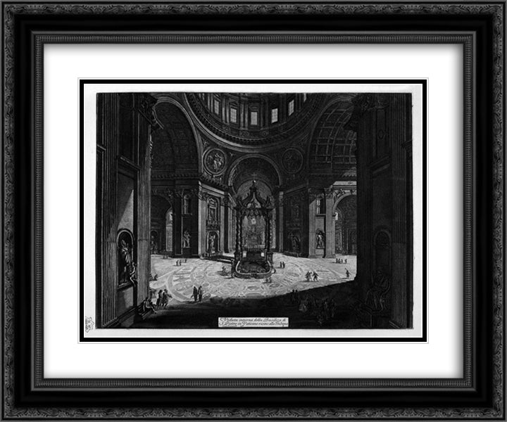 Interior view of the Basilica of St. Peter in the Vatican 24x20 Black Ornate Wood Framed Art Print Poster with Double Matting by Piranesi, Giovanni Battista