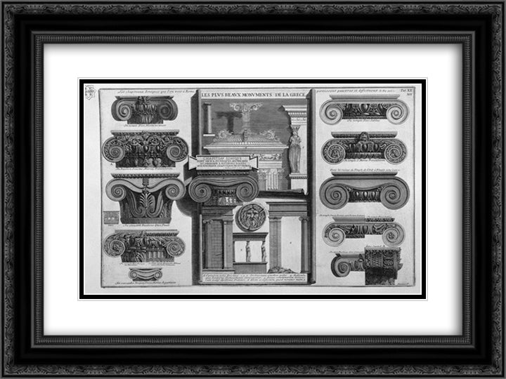 Ionic capitals of Rome (S. Maria in Trastevere, St. Paul, St. George in Velabro, St. Saba, etc.) 24x18 Black Ornate Wood Framed Art Print Poster with Double Matting by Piranesi, Giovanni Battista