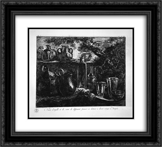 Jars of clay and glass found in Pompeii 22x20 Black Ornate Wood Framed Art Print Poster with Double Matting by Piranesi, Giovanni Battista