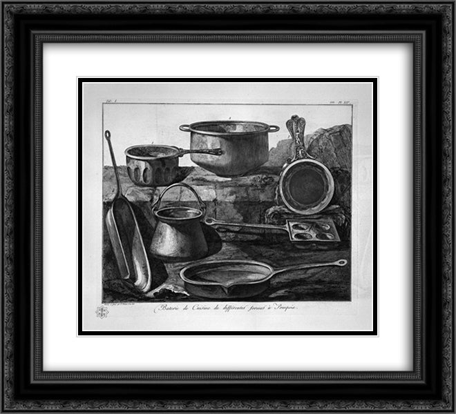 Kitchen utensils 22x20 Black Ornate Wood Framed Art Print Poster with Double Matting by Piranesi, Giovanni Battista