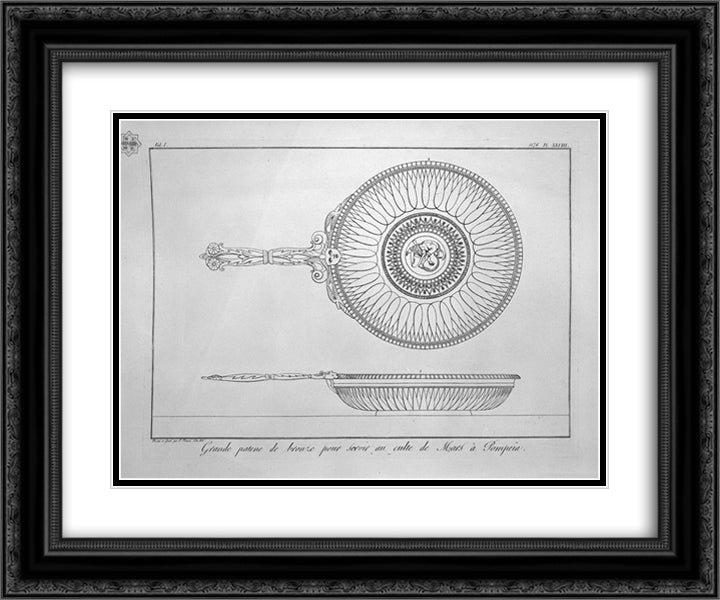 Large bronze paten destined to the worship of Mars at Pompeii (inc. in outline) 24x20 Black Ornate Wood Framed Art Print Poster with Double Matting by Piranesi, Giovanni Battista