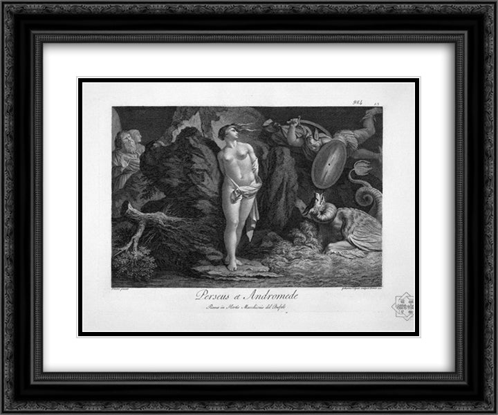 Meleager and Atalanta 24x20 Black Ornate Wood Framed Art Print Poster with Double Matting by Piranesi, Giovanni Battista