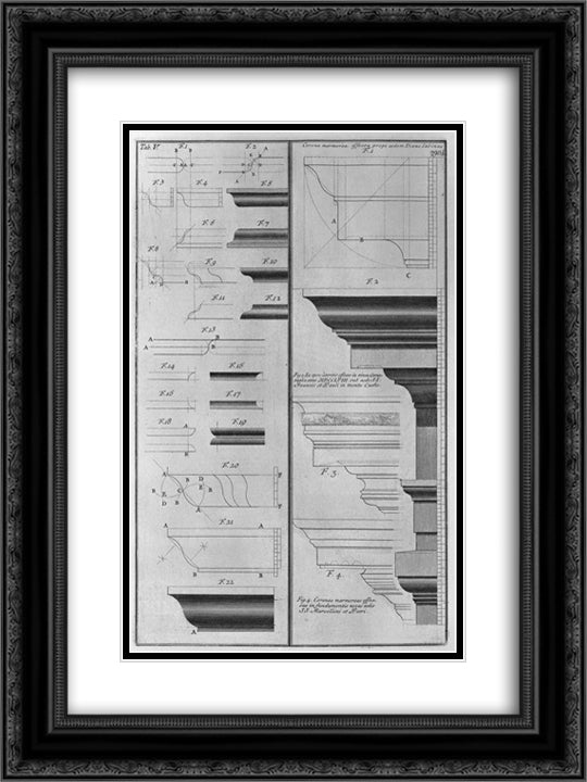 Modinature frames 18x24 Black Ornate Wood Framed Art Print Poster with Double Matting by Piranesi, Giovanni Battista