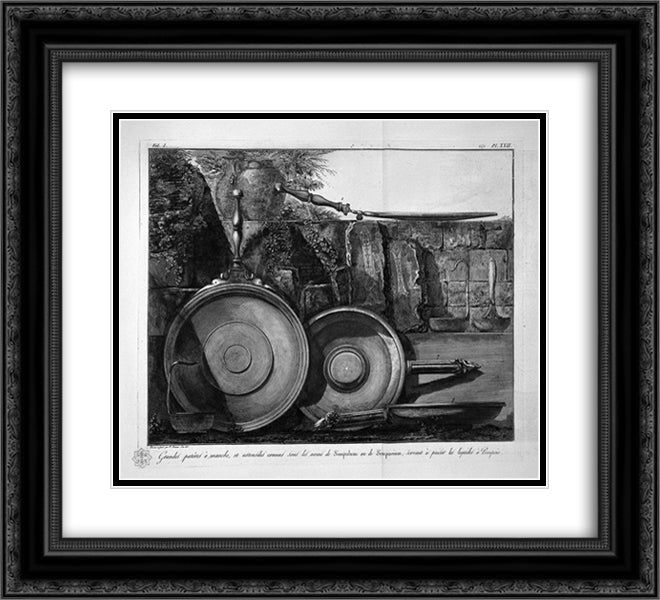 Paterae, and utensils with a handle to draw water, found in Pompeii 22x20 Black Ornate Wood Framed Art Print Poster with Double Matting by Piranesi, Giovanni Battista