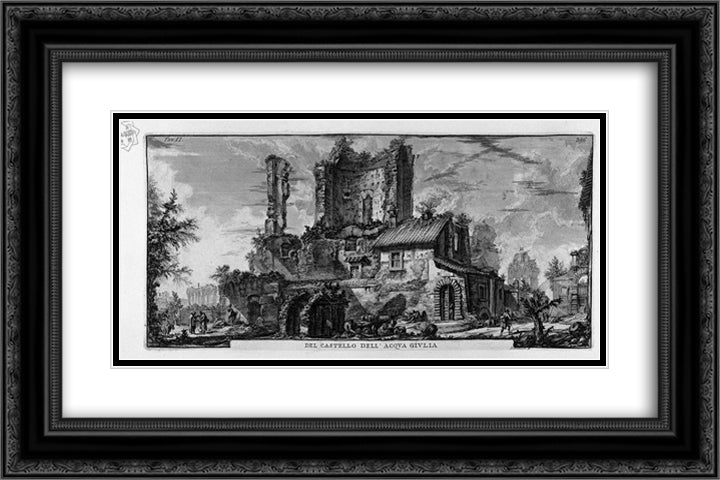 Perspective of the front of the Castle Ruins 24x16 Black Ornate Wood Framed Art Print Poster with Double Matting by Piranesi, Giovanni Battista