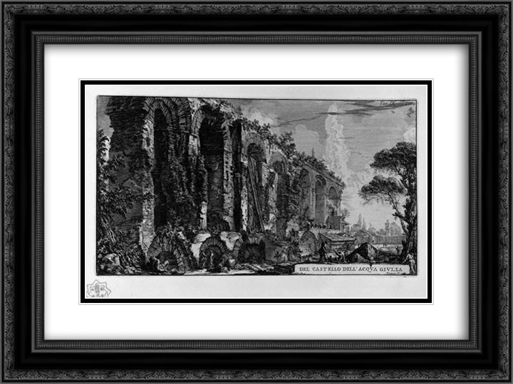 Perspective of the ruins of the aqueduct 24x18 Black Ornate Wood Framed Art Print Poster with Double Matting by Piranesi, Giovanni Battista