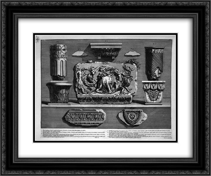 Pieces of columns, capitals, fragments of marble friezes and ornaments 24x20 Black Ornate Wood Framed Art Print Poster with Double Matting by Piranesi, Giovanni Battista