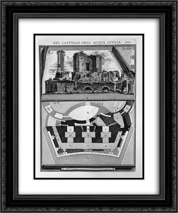Plan and elevation of the castle ruins stripped of any building addition 20x24 Black Ornate Wood Framed Art Print Poster with Double Matting by Piranesi, Giovanni Battista