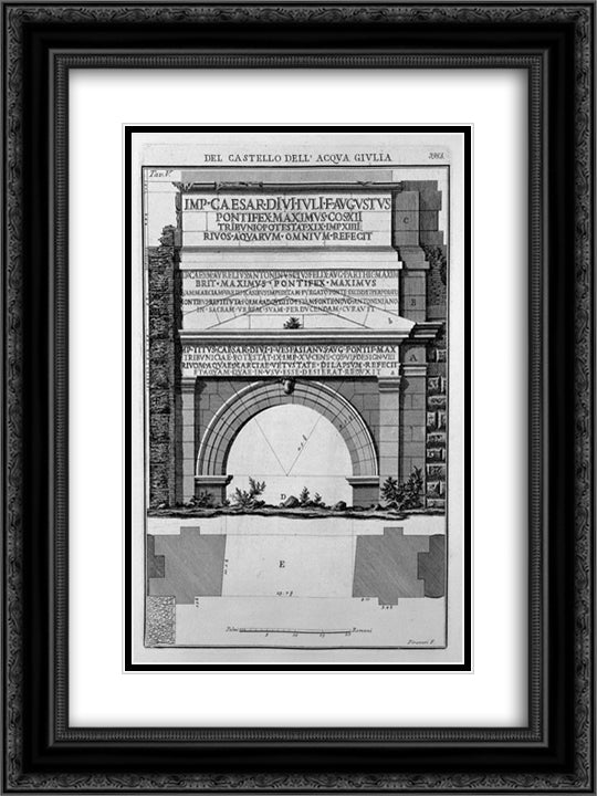 Plan and elevation of the monument of the Waters and Julia Marcia Tepula Porta St. Lorenzo 18x24 Black Ornate Wood Framed Art Print Poster with Double Matting by Piranesi, Giovanni Battista