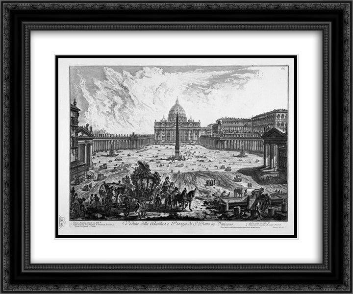 Porch View of the insignia Vatican Basilica and Piazza adjacent coll`ampio 24x20 Black Ornate Wood Framed Art Print Poster with Double Matting by Piranesi, Giovanni Battista